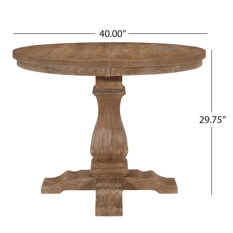 Expandable Round Wood Dining Table with Pedestal Base