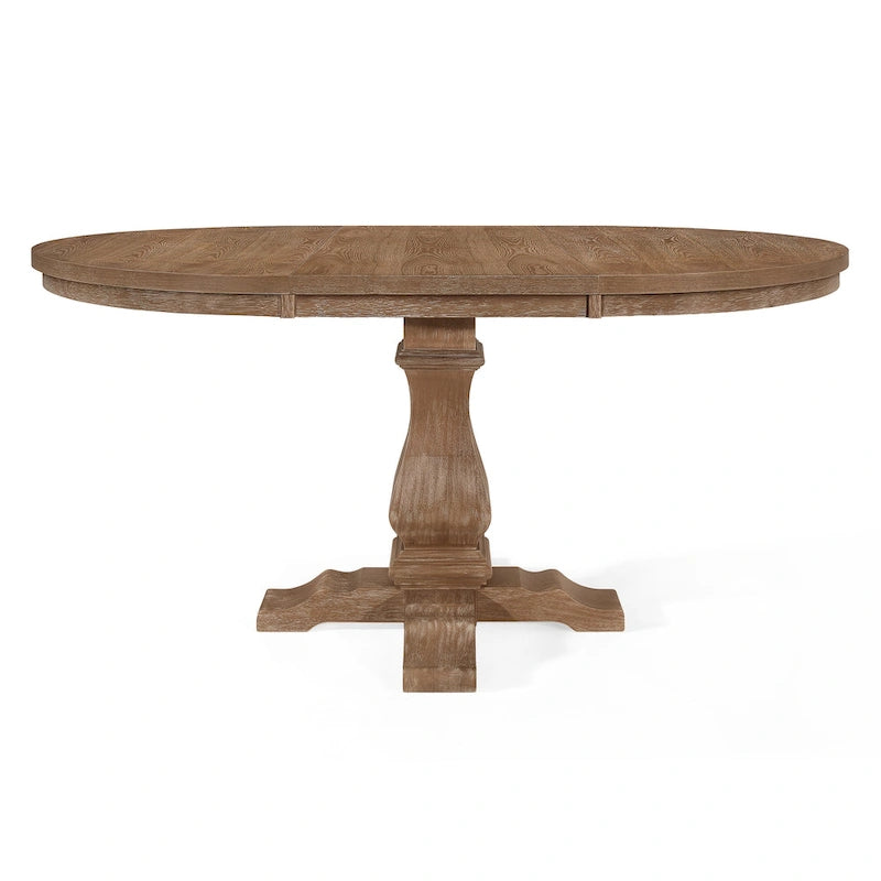 Expandable Round Wood Dining Table with Pedestal Base