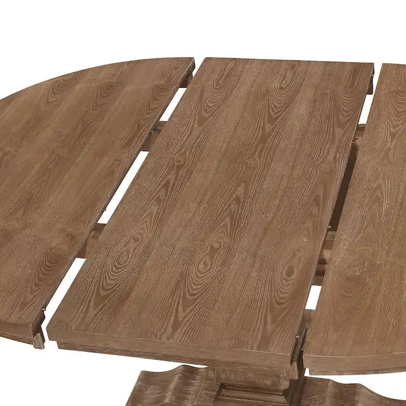 Expandable Round Wood Dining Table with Pedestal Base