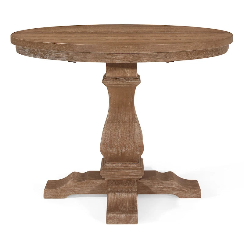 Expandable Round Wood Dining Table with Pedestal Base