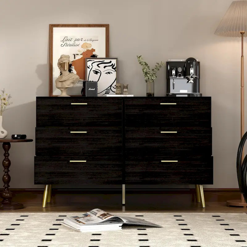 6 Drawer Larget Chest&Dresser With Golden Metal Handles