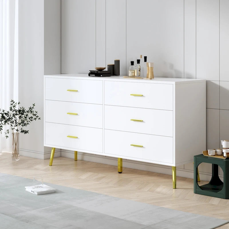 6 Drawer Larget Chest&Dresser With Golden Metal Handles