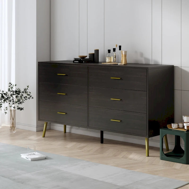 6 Drawer Larget Chest&Dresser With Golden Metal Handles