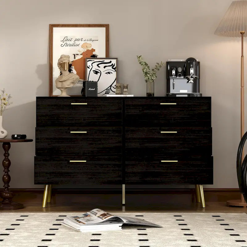 6 Drawer Larget Chest&Dresser With Golden Metal Handles
