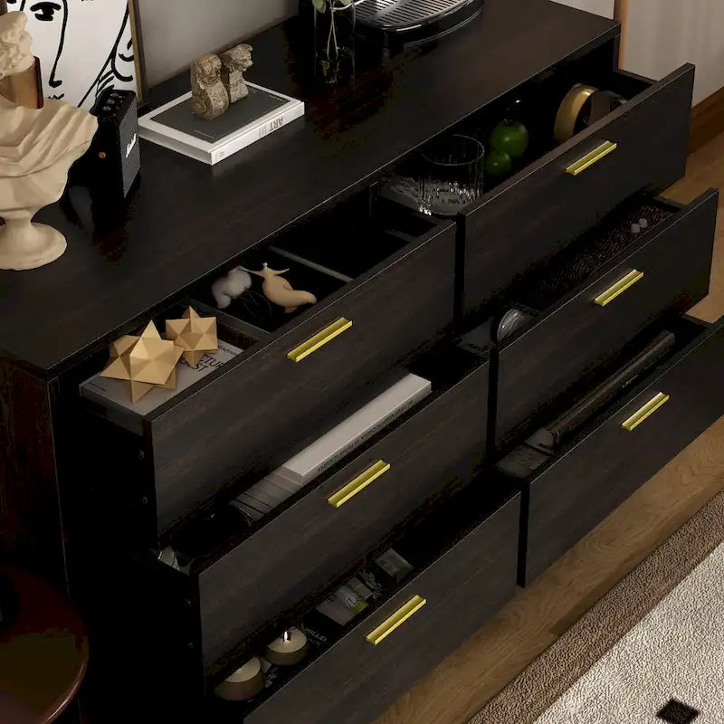 6 Drawer Larget Chest&Dresser With Golden Metal Handles
