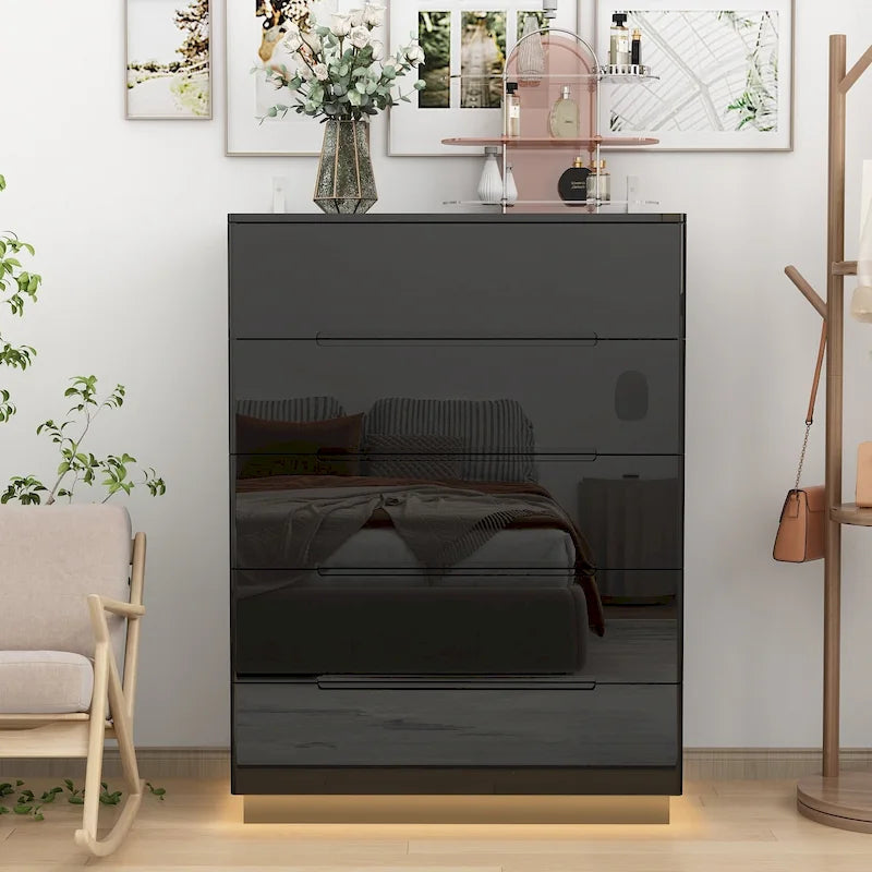 5-Drawer High Gloss Chest with LED Light