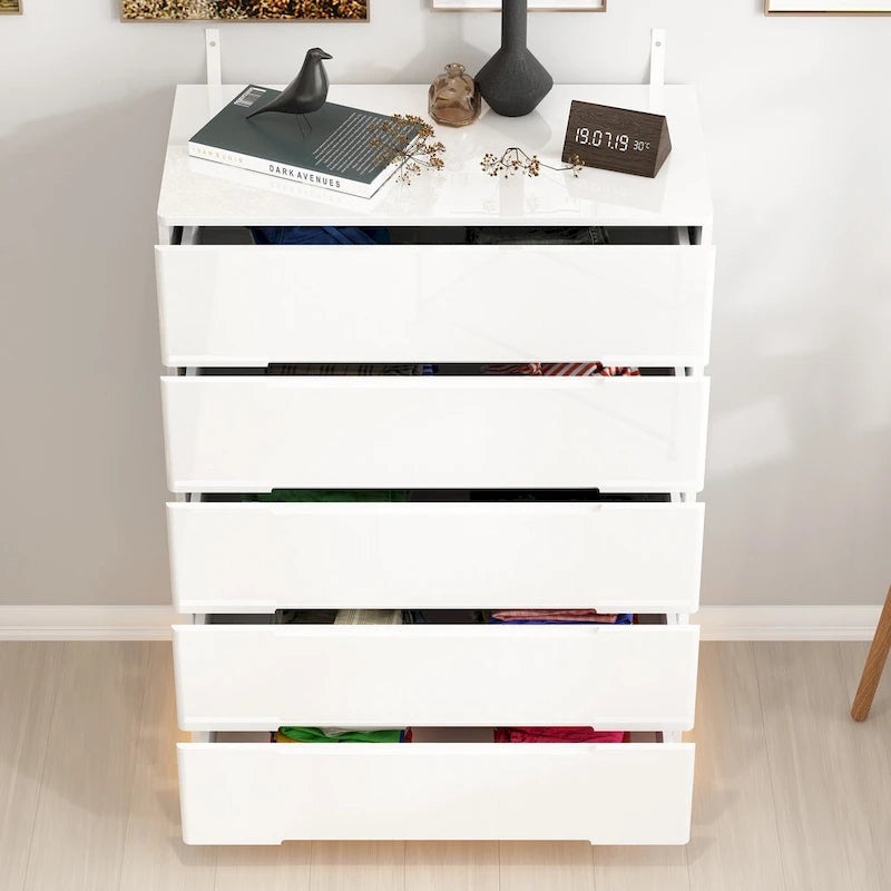 5 Drawers Chest with High Gloss Drawers With Light Storage Cabinet