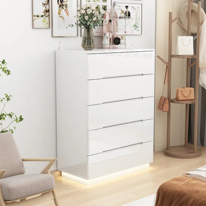 5-Drawer High Gloss Chest with LED Light