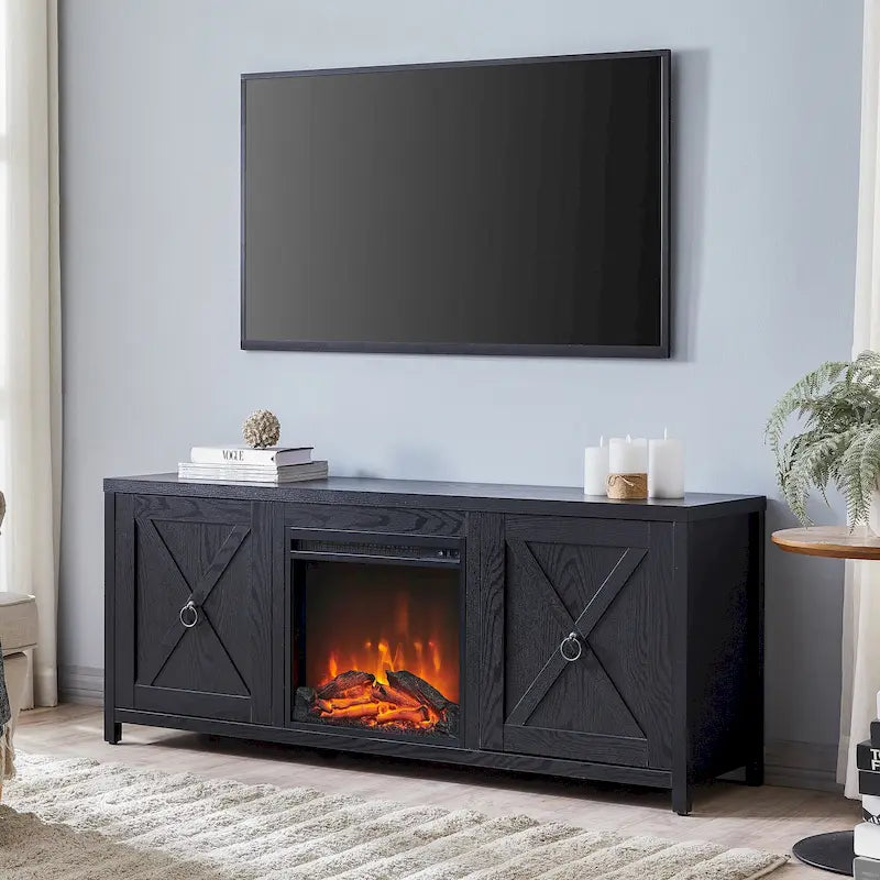 58 in. Farmhouse TV Stand with Electric Fireplace Insert