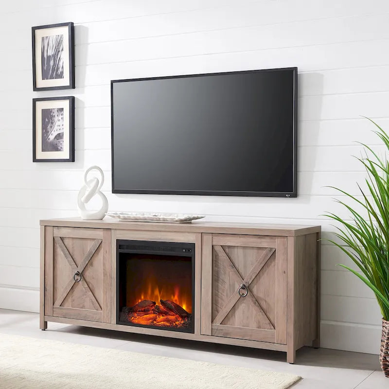 58 in. Farmhouse TV Stand with Electric Fireplace Insert