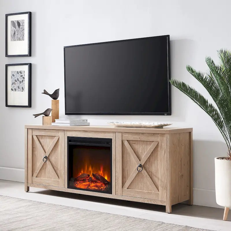 58 in. Farmhouse TV Stand with Electric Fireplace Insert