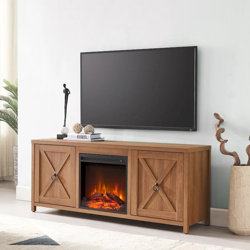 58 in. Farmhouse TV Stand with Electric Fireplace Insert