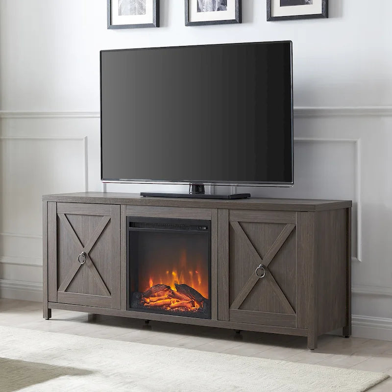 58 in. Farmhouse TV Stand with Electric Fireplace Insert