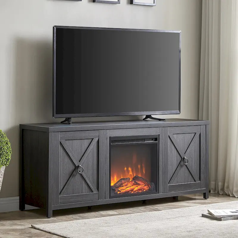58 in. Farmhouse TV Stand with Electric Fireplace Insert