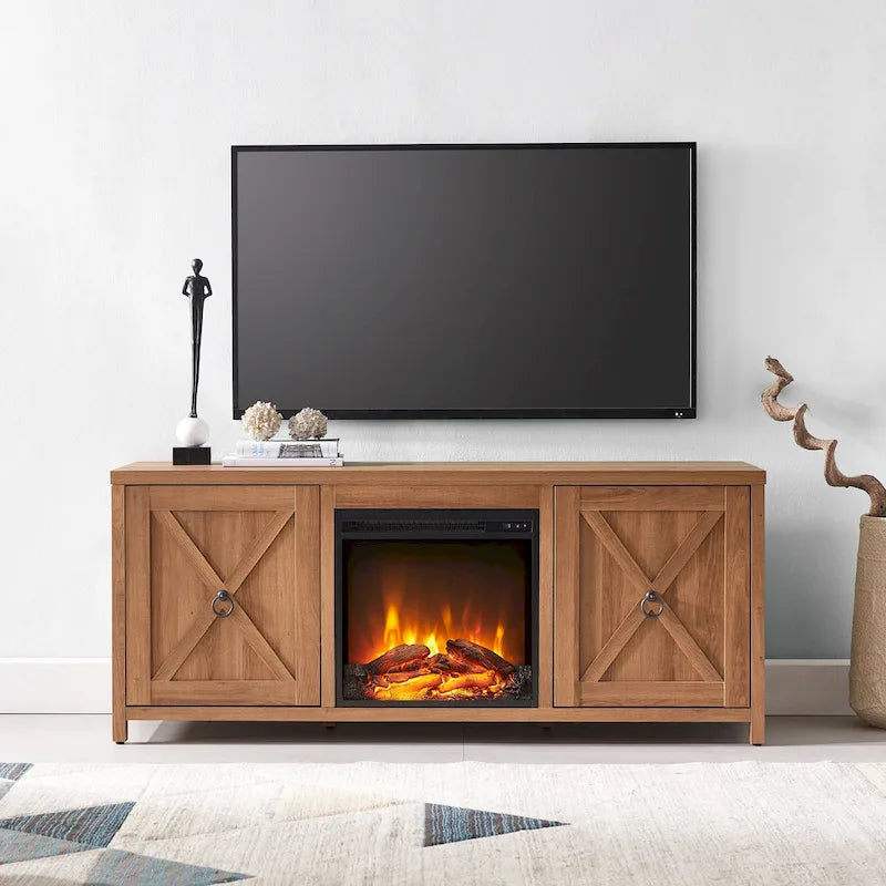 58 in. Farmhouse TV Stand with Electric Fireplace Insert