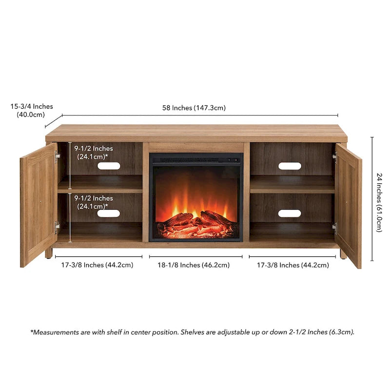 58 in. Farmhouse TV Stand with Electric Fireplace Insert