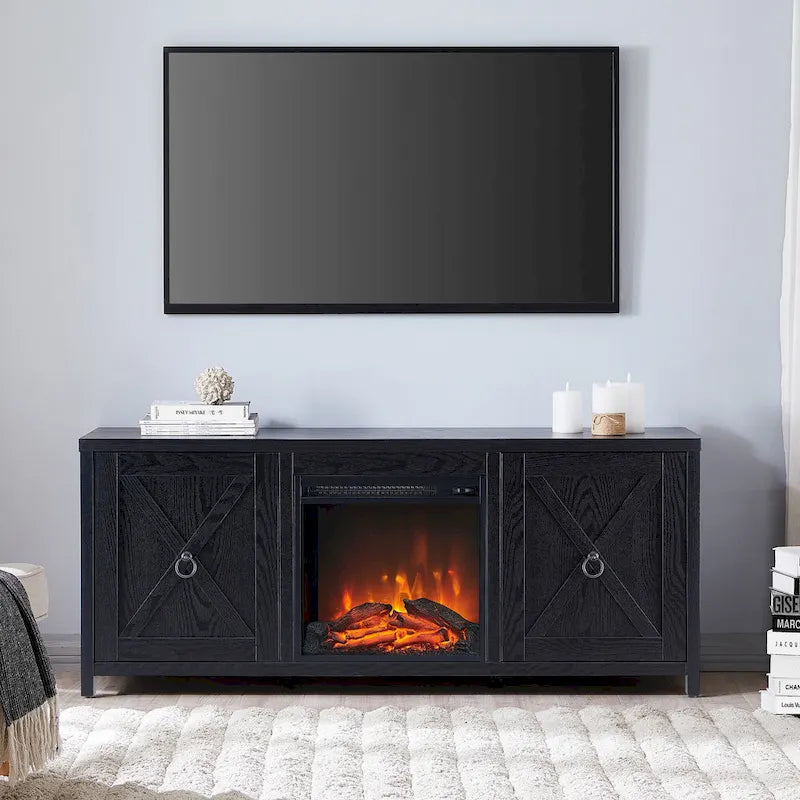 58 in. Farmhouse TV Stand with Electric Fireplace Insert