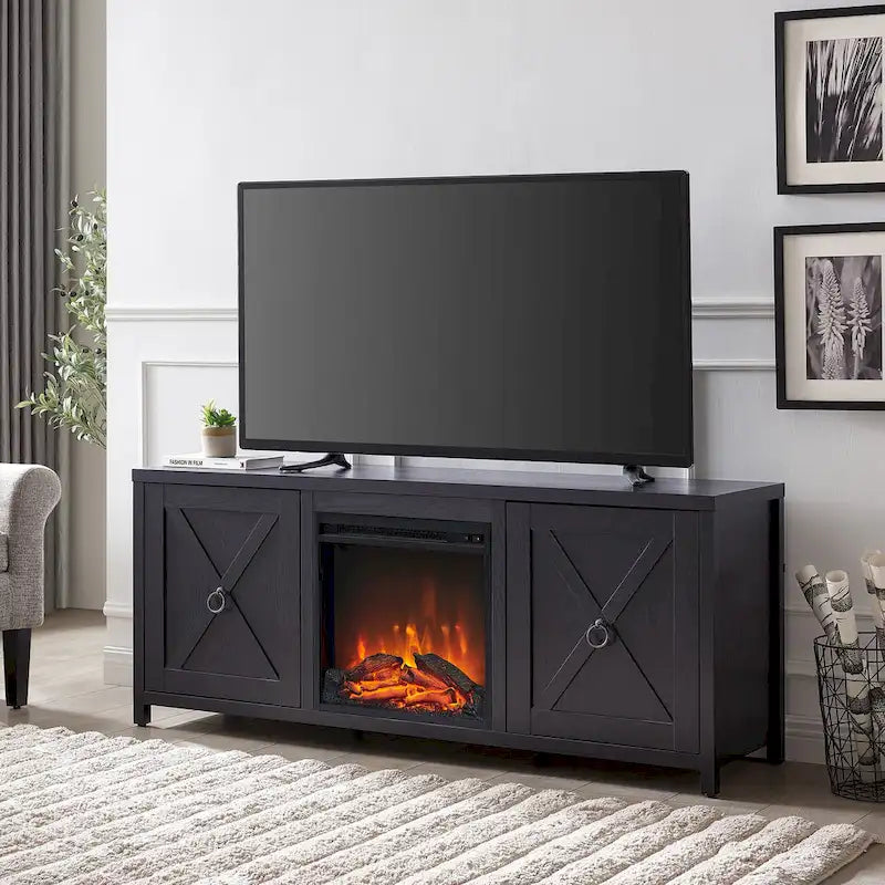58 in. Farmhouse TV Stand with Electric Fireplace Insert