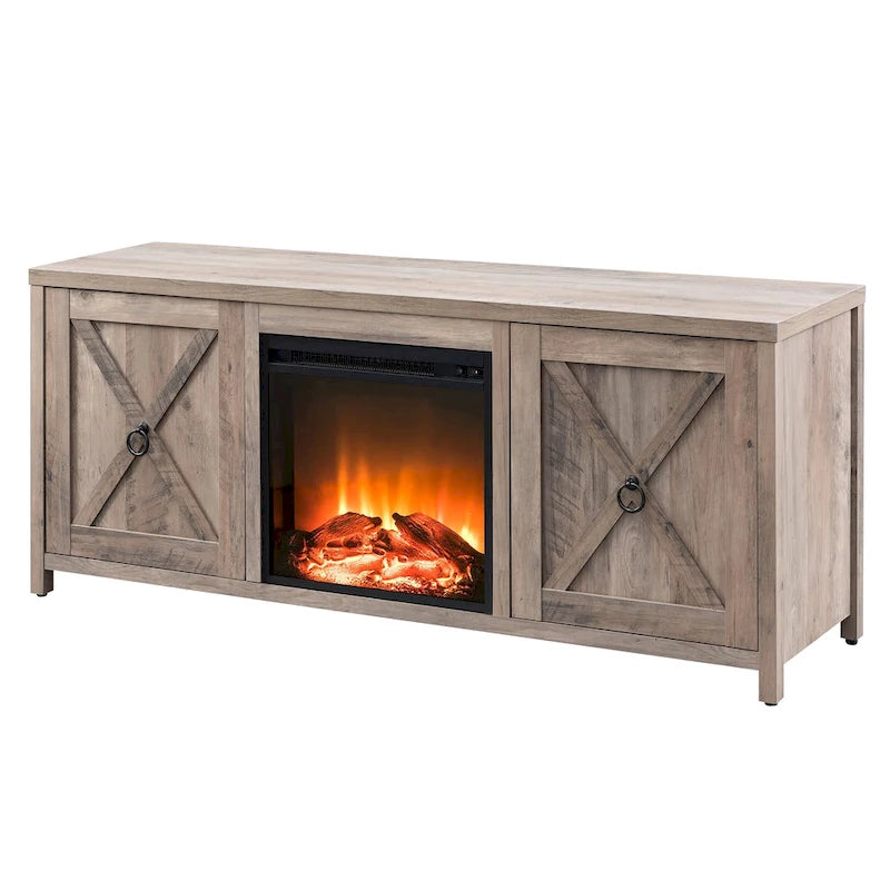 58 in. Farmhouse TV Stand with Electric Fireplace Insert