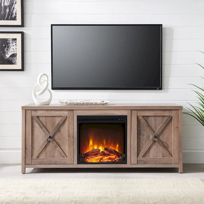 58 in. Farmhouse TV Stand with Electric Fireplace Insert