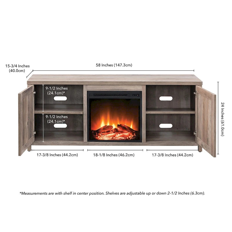 58 in. Farmhouse TV Stand with Electric Fireplace Insert