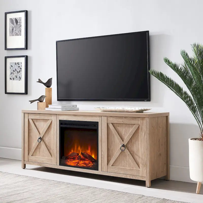 58 in. Farmhouse TV Stand with Electric Fireplace Insert