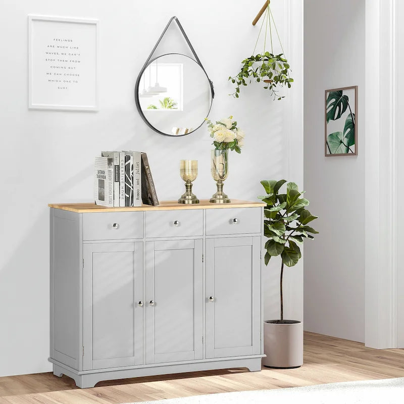 HOMCOM Modern Sideboard, Buffet Cabinet with Adjustable Shelves, Grey