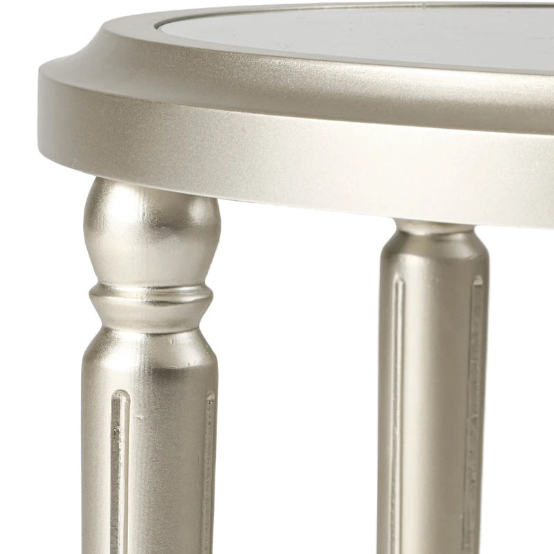 2-Tier Silver Round Tempered Glass Side Table with Storage Shelf