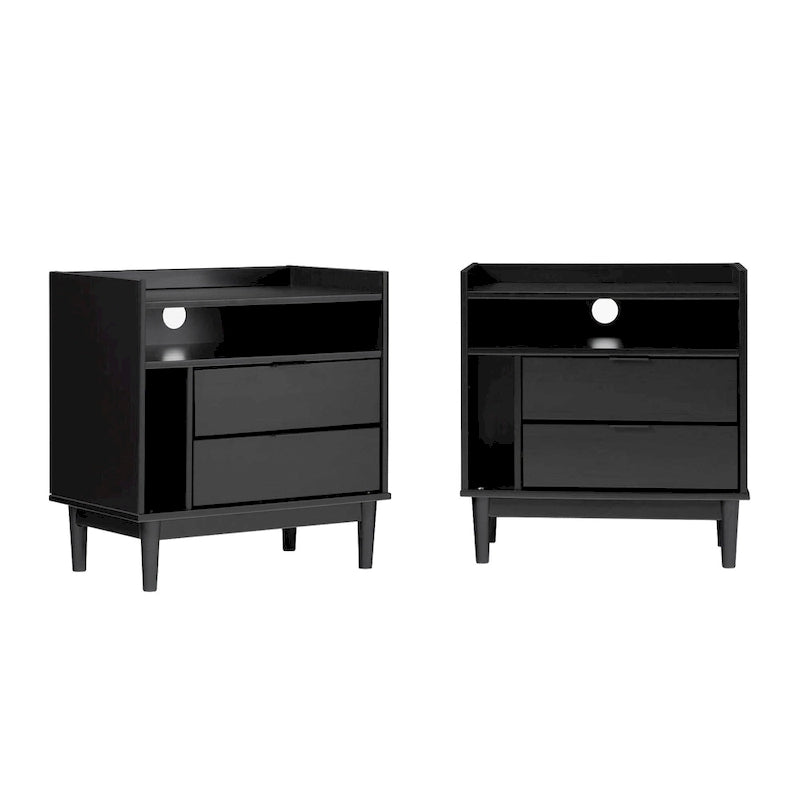 Modern Gallery-Top Solid Wood Nightstand (Set of 2)