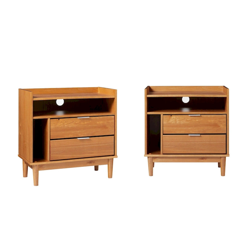 Modern Gallery-Top Solid Wood Nightstand (Set of 2)