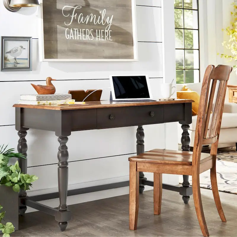 Antique 1-Drawer Desk with USB Charging Station
