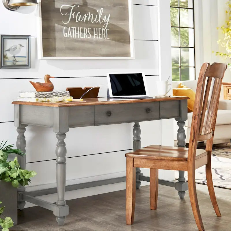 Antique 1-Drawer Desk with USB Charging Station