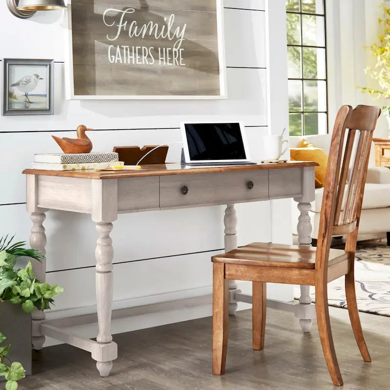 Antique 1-Drawer Desk with USB Charging Station
