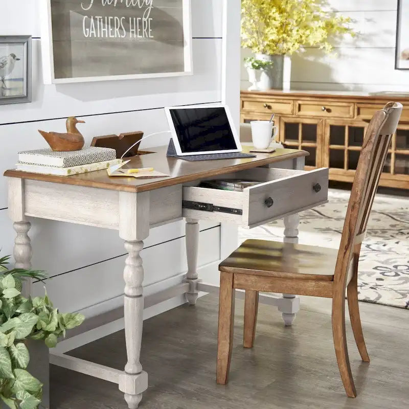 Antique 1-Drawer Desk with USB Charging Station