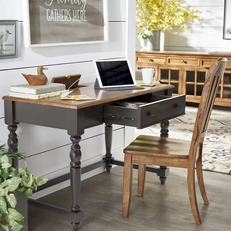 Antique 1-Drawer Desk with USB Charging Station