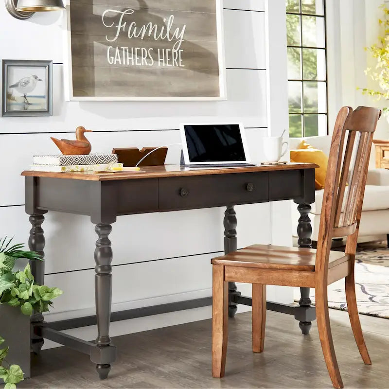 Antique 1-Drawer Desk with USB Charging Station