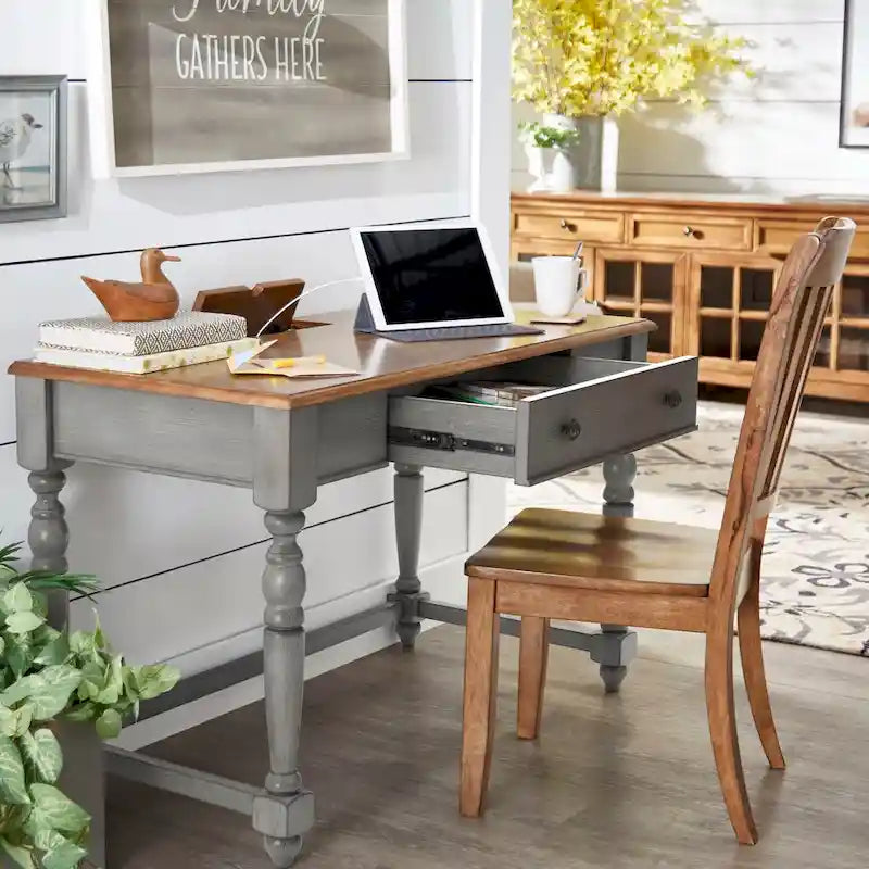 Antique 1-Drawer Desk with USB Charging Station