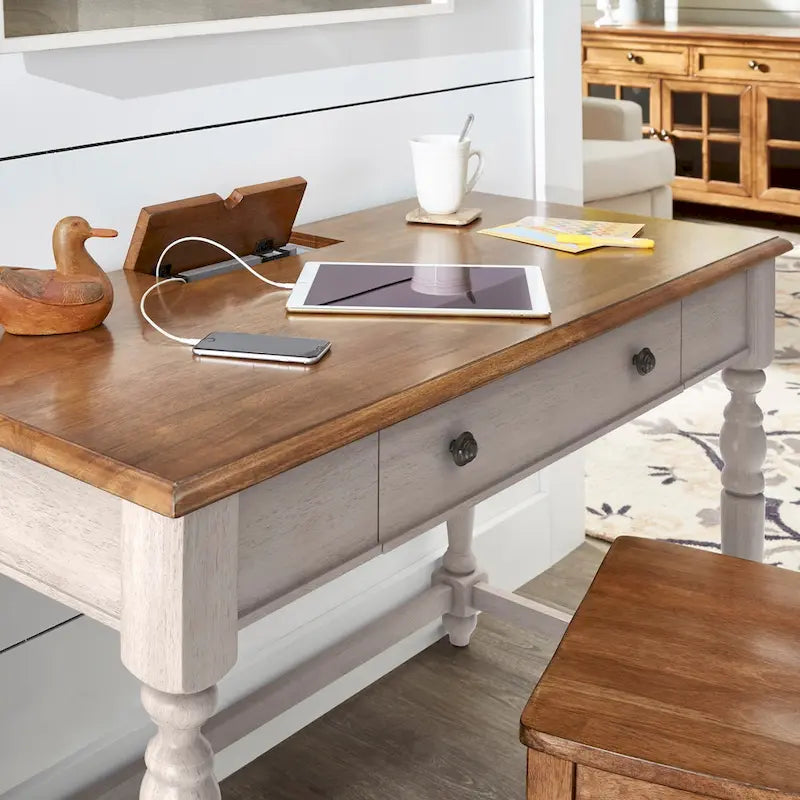 Antique 1-Drawer Desk with USB Charging Station