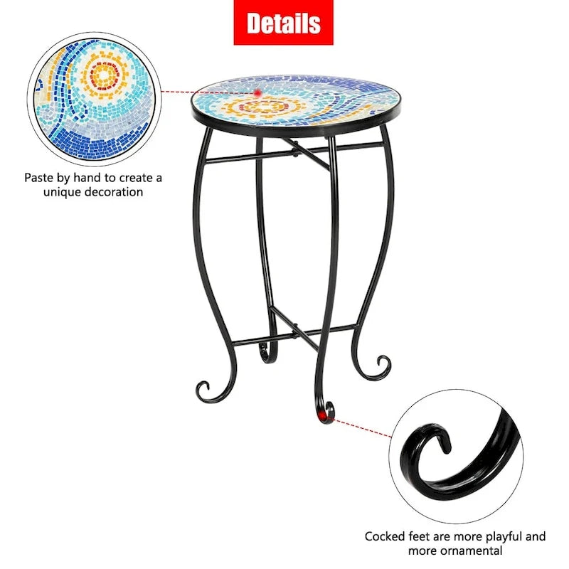 Cement Round Mosaic Bistro Table Coffee Table