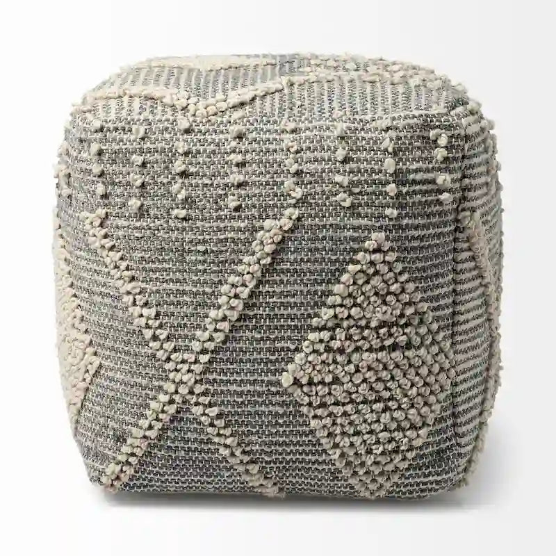 Gray/Cream Polyester Handwoven Square Pouf