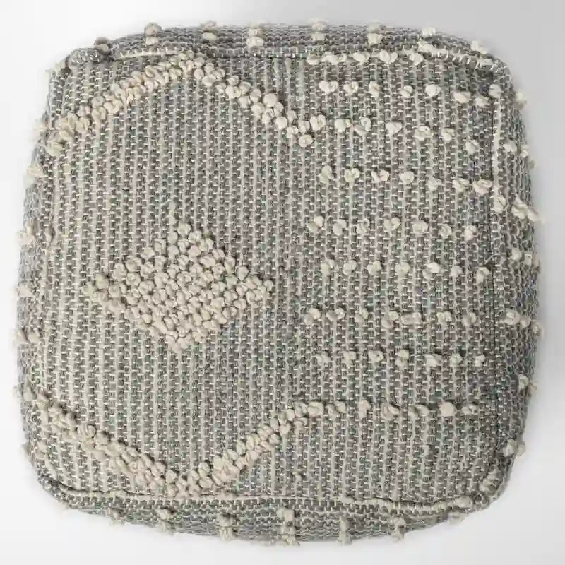 Gray/Cream Polyester Handwoven Square Pouf