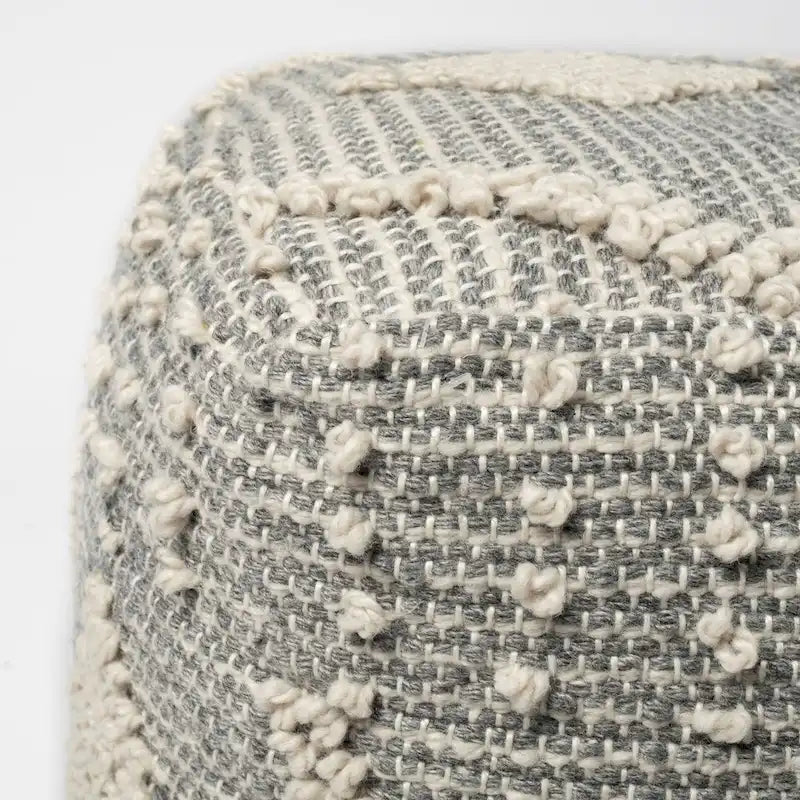 Gray/Cream Polyester Handwoven Square Pouf