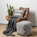 Gray/Cream Polyester Handwoven Square Pouf