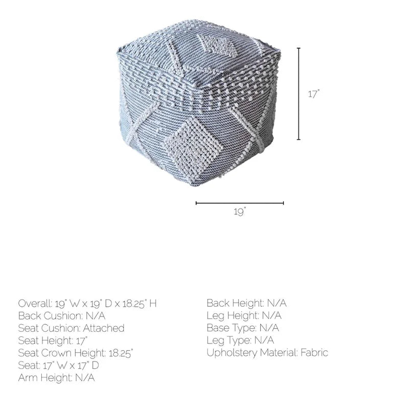 Gray/Cream Polyester Handwoven Square Pouf