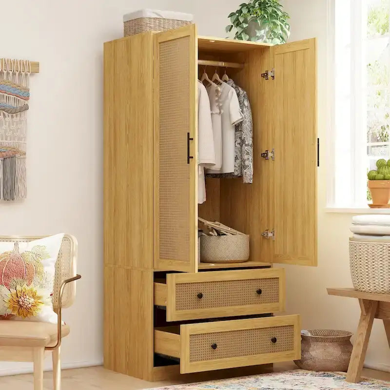 Modern Armoire Cabinet with Drawers - Wood Wardrobe Closet for Storage