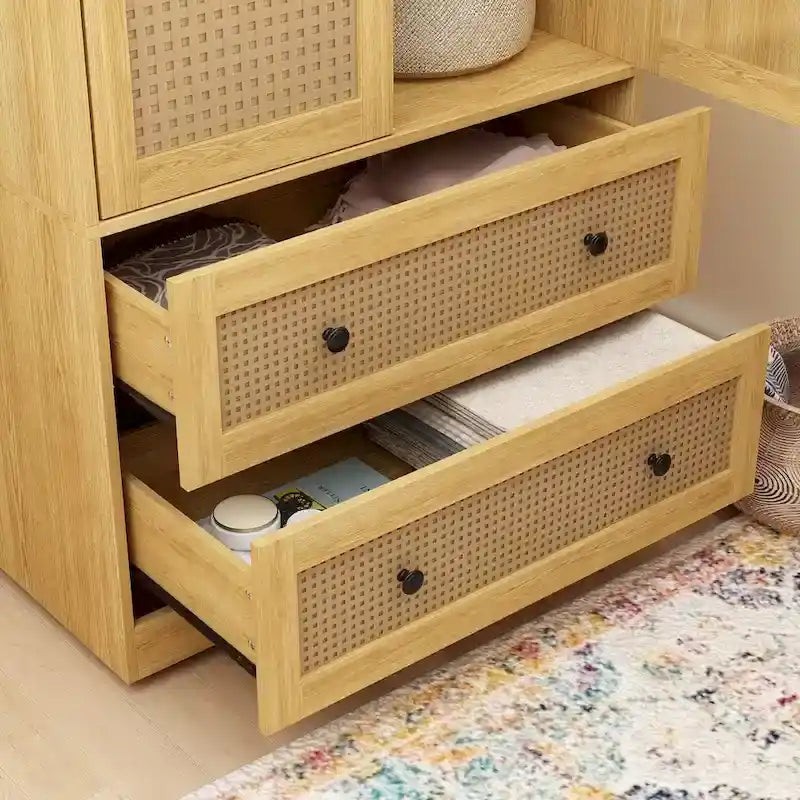 Modern Armoire Cabinet with Drawers - Wood Wardrobe Closet for Storage