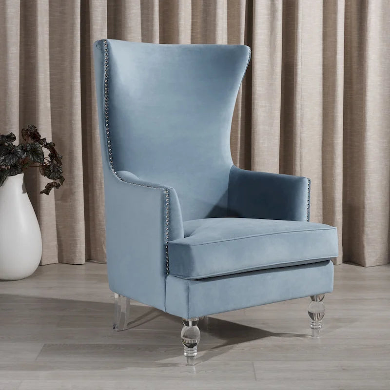 Modern Wingback Chair with Acrylic Legs and Plush Velvet - 29Wx32Dx45H