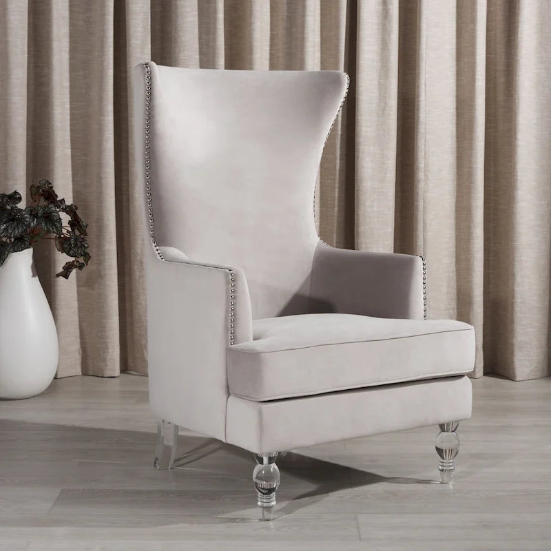 Modern Wingback Chair with Acrylic Legs and Plush Velvet - 29Wx32Dx45H
