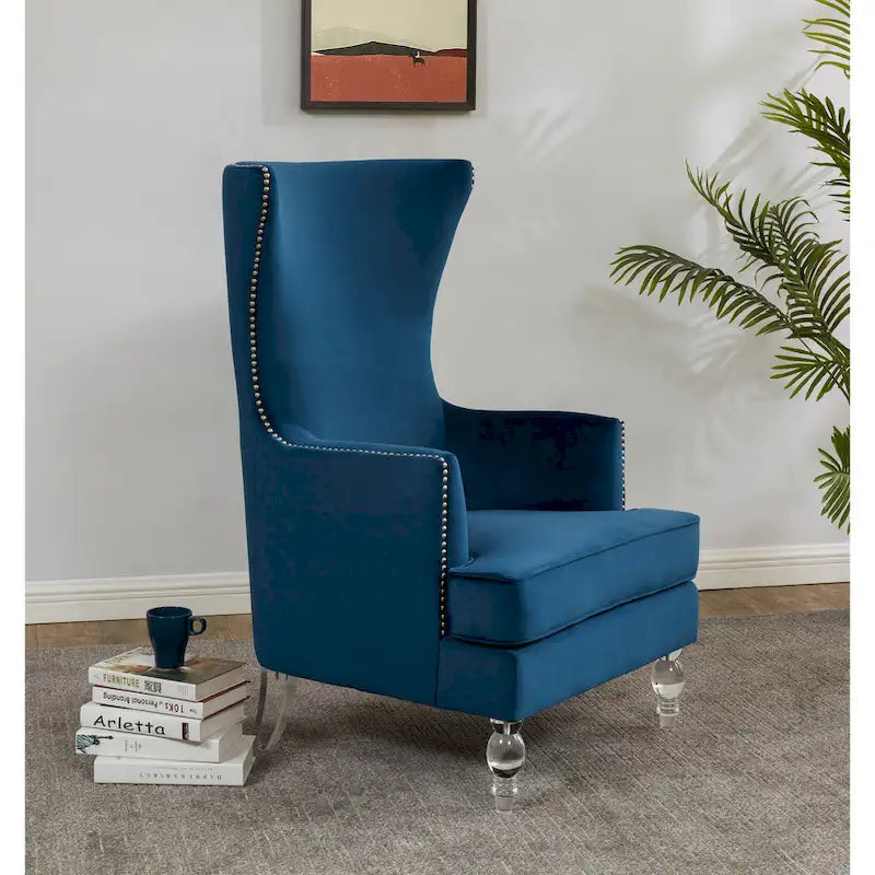 Modern Wingback Chair with Acrylic Legs and Plush Velvet - 29Wx32Dx45H