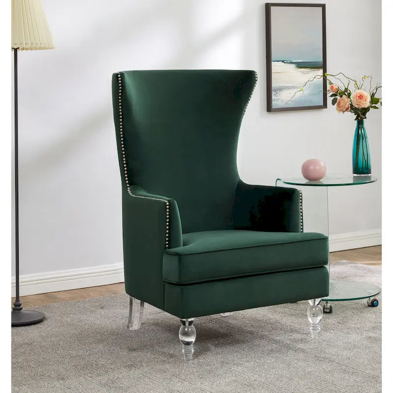 Modern Wingback Chair with Acrylic Legs and Plush Velvet - 29Wx32Dx45H